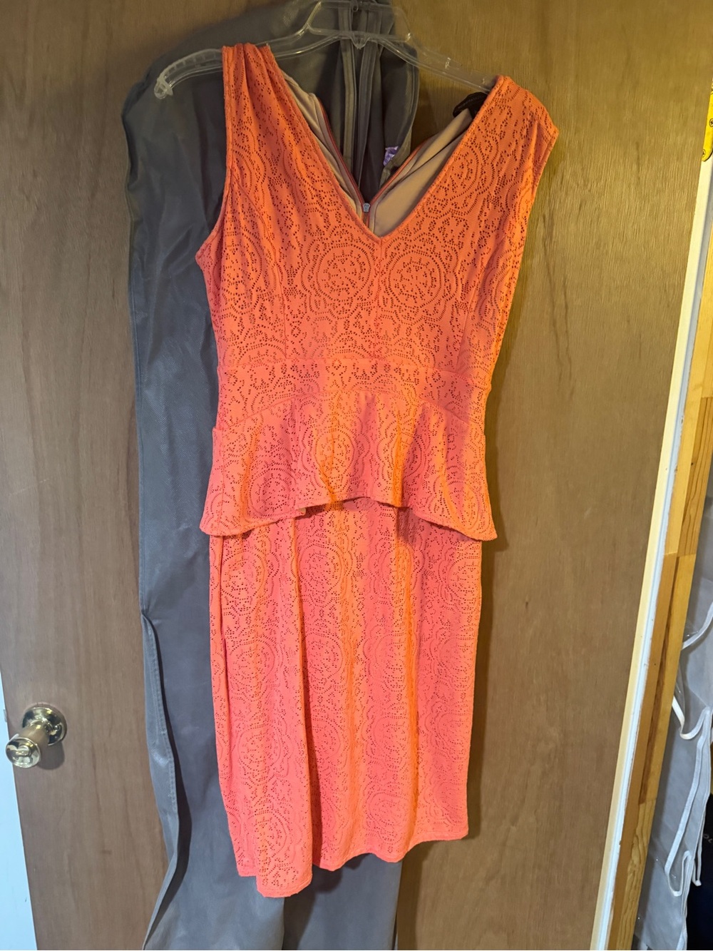 BCBGMaxAzria Coral Lace Peplum Dress
